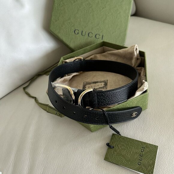 NEW GUCCI 695256 GG XL Pet Collar Dog Collar Leather Black Gold - Picture 1 of 7